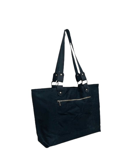 Large Carolina Sewn Cotton Peach Skin Tote Bag - Black