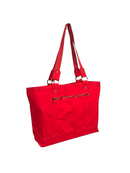 Large Carolina Sewn Cotton Peach Skin Tote Bag - Red